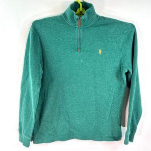 Vintage Polo Ralph Lauren 1/4 Zip Sweater Size M Green Orange Pony Cotton